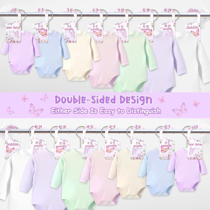 CORNER LACE Baby Closet Dividers 8PCS, Butterfly/Floral Theme Wooden Double-Sided Clothes Size Hanger Organizer from Newborn to Toddler for Nursery Decor Baby Shower Birthday Gift - Image 3